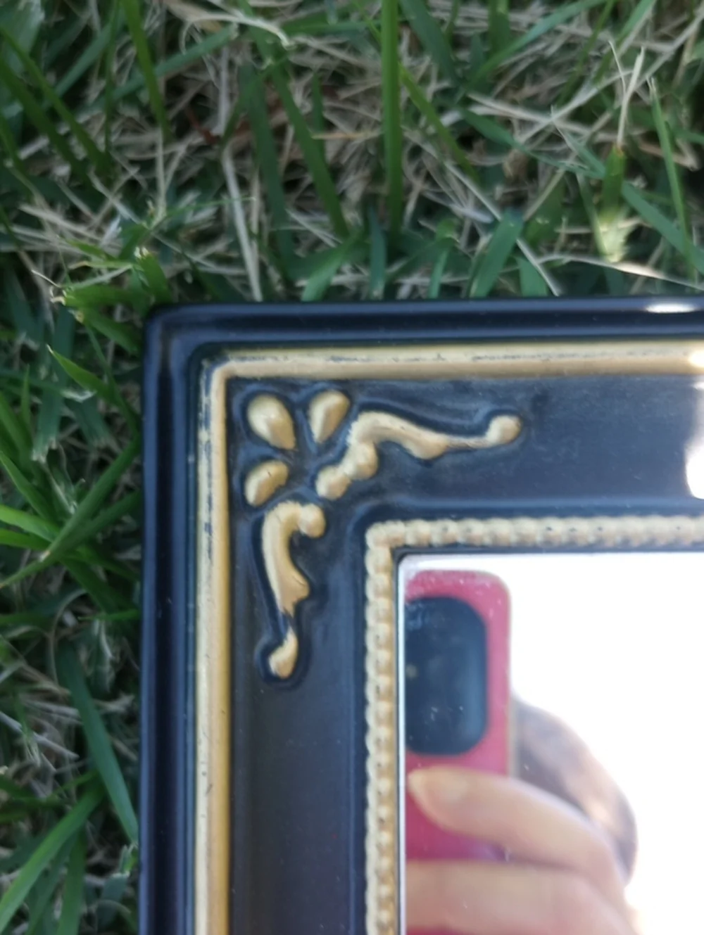 Set of 4 Vintage Black & Gold Decorative Wall Mirrors. 7.5 x 6.5 Inches